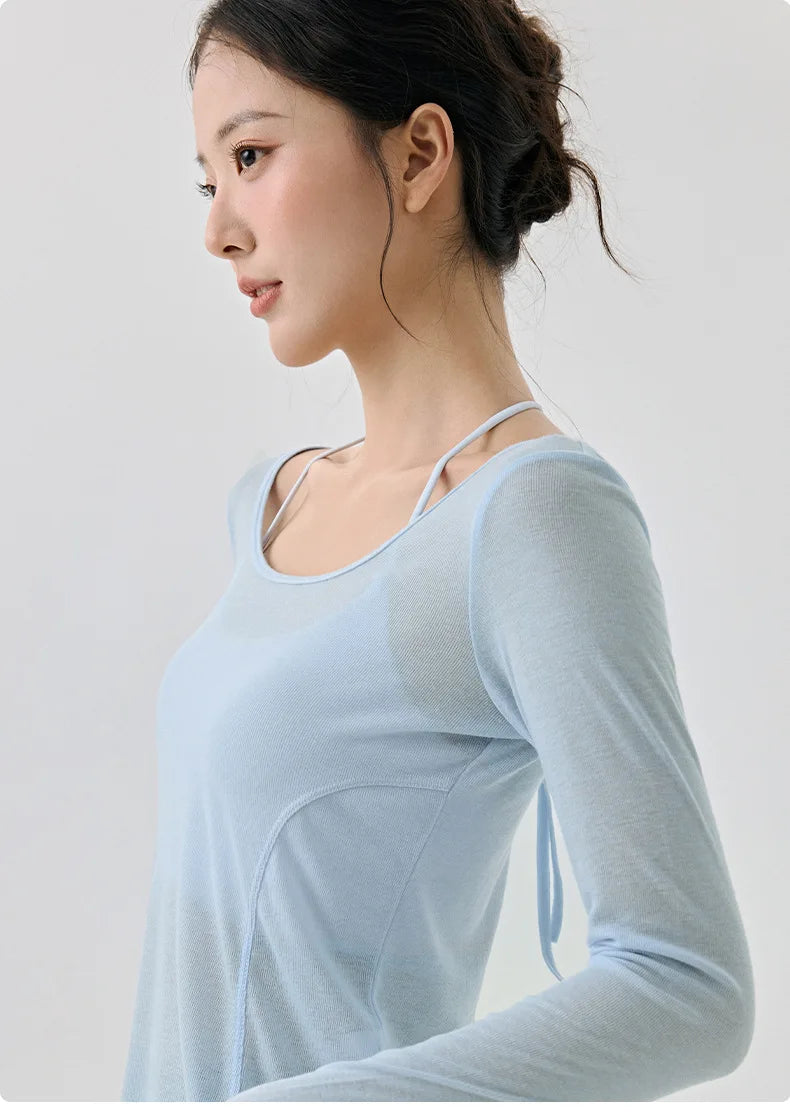 Frauen Fitness Gym Yoga Tops leichte atmungsaktive sexy rückenfreie langärmelige Sport Tops Cover-up T-Shirt Damenbekleidung