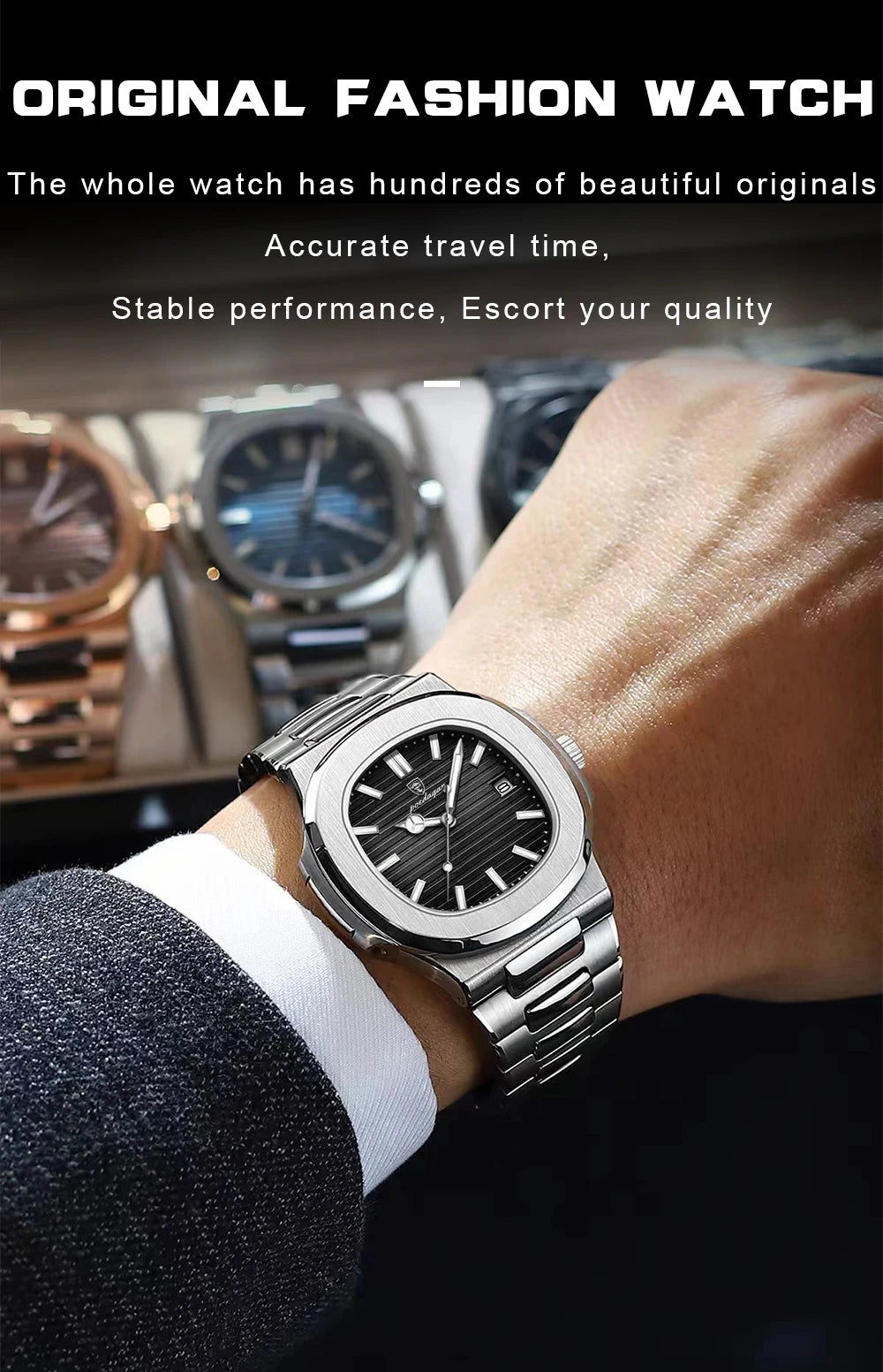 POEDAGAR Luxus Casual Uhr Top Marke Fashion Square Zifferblatt Edelstahl Kalender Leuchtende Wasserdichte Männer Uhr Männliche Uhr + Box