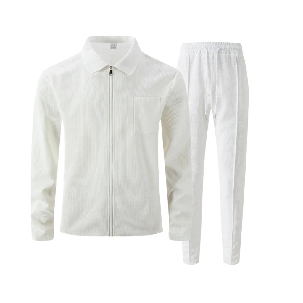 2026 Neue Herren Frühling-Herbst Karierte Strickjacke mit Reißverschlusskragen und Hosen-Set (mit Taschen)