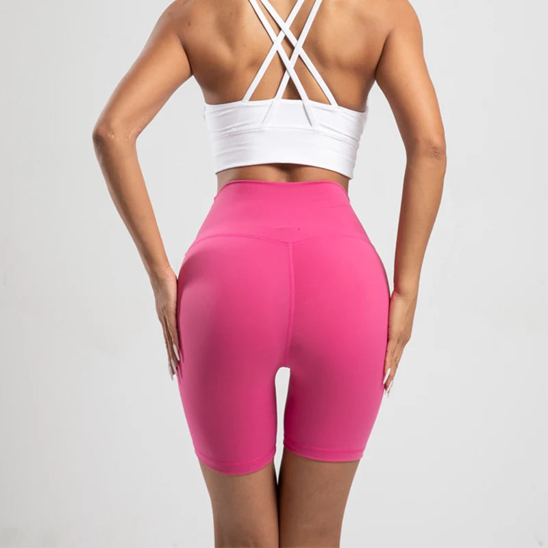 Frauen Sport Biker Shorts Frauen Nackt Gefühl Hohe Taille Yoga Shorts Push-Up Fitness Leggings Bauch-steuer Yoga Dünne Shorts