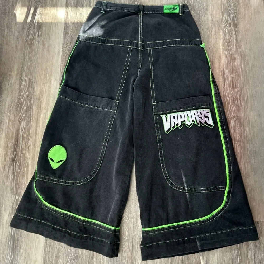 Jeans Frühling und Herbst Europäische und amerikanische Hose mit weitem Bein und lockerem Alien-Muster 2024, neuer High-Street-Trend, Hip-Hop-Männer