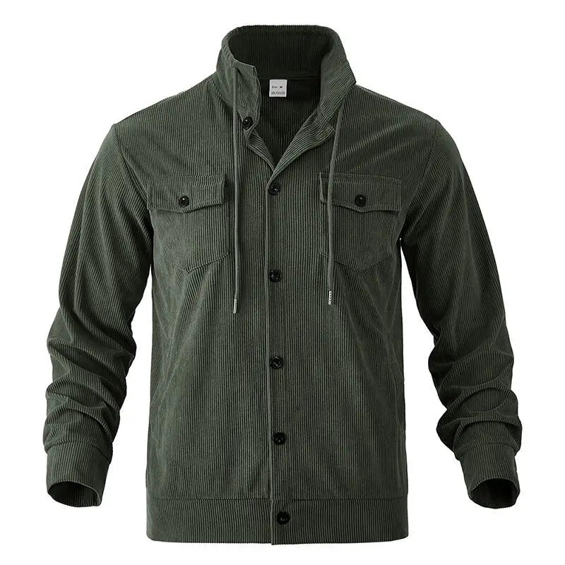 American heavy corduroy men's jacket simple and versatile multi-pocket stand-up collar long-sleeved jacket