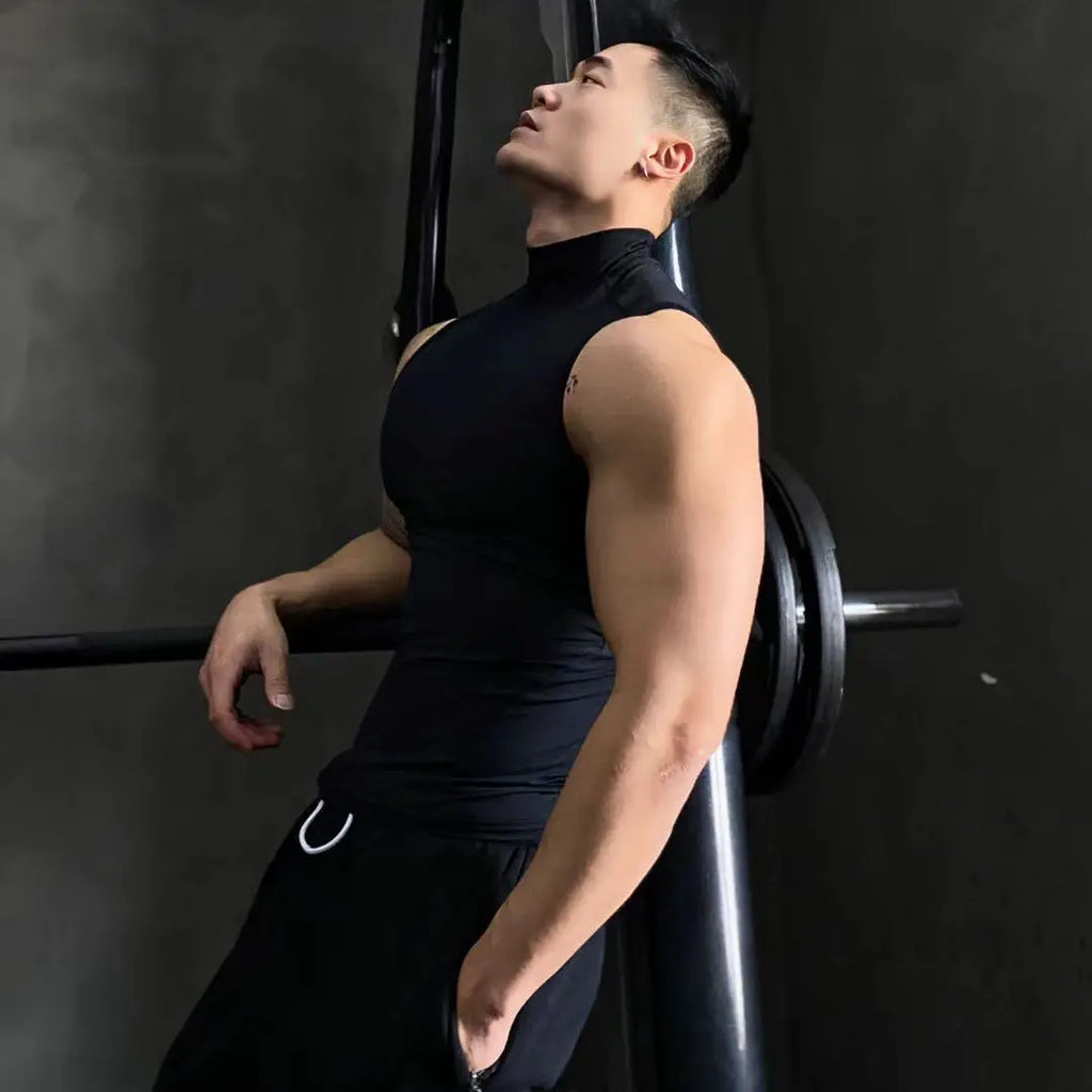 Men's tank tops sports gym clothing high collar breathable sports training clothes gym bodybuilding sleeveless T-shirt tank tops