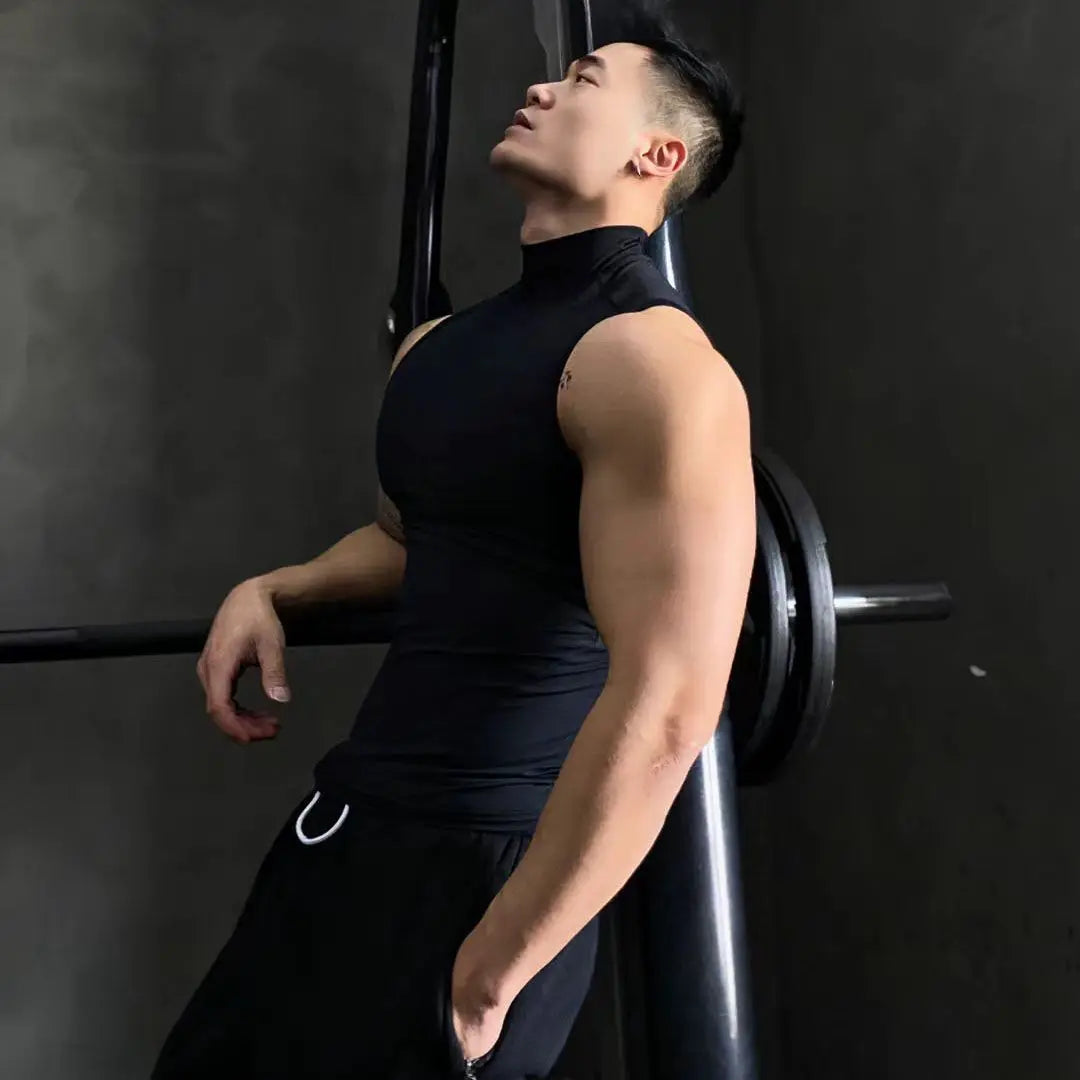 Men's tank tops sports gym clothing high collar breathable sports training clothes gym bodybuilding sleeveless T-shirt tank tops