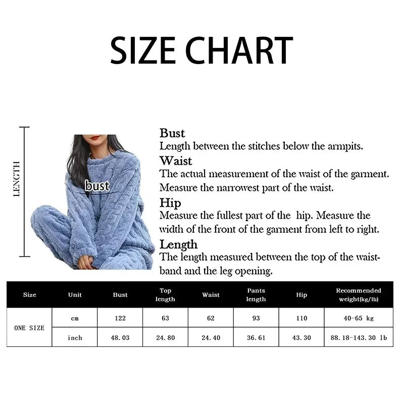Winter Frauen Pyjamas Set Korallen Samt Flauschigen Homewear Verdickt Zwei Stück Loungewear O Neck Nachtwäsche Weiche Warme Freizeit Anzug