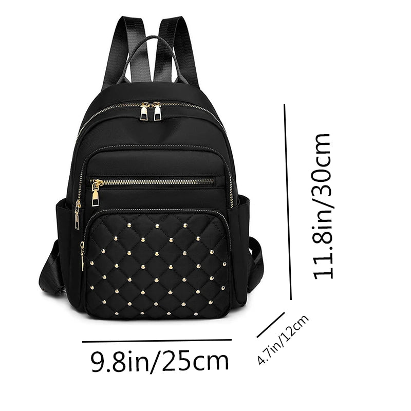 Rucksack mit Diamantkaro, besticktem Faden, genieteter Rucksack, Damenmode, Reisetasche, lässiger All-Match-Damenrucksack