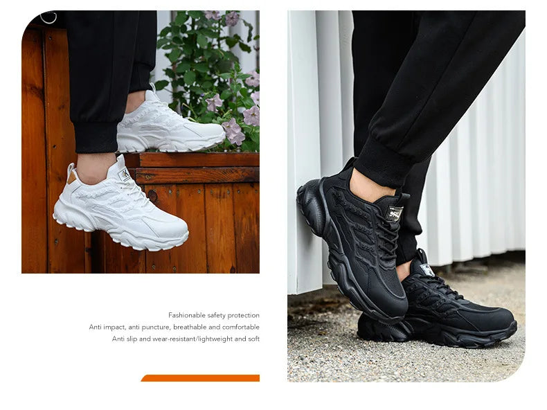 white work shoes lightweight comfortable safety shoes man women work shoes with a steel toe puncture proof safety work sneakers