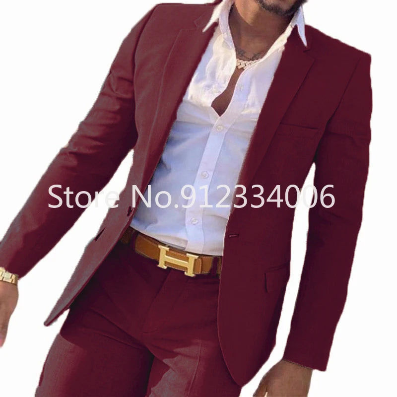 2-teiliger beigefarbener Anzug für Männer, Slim Fit, Hochzeit, Bräutigam, Smoking, Trauzeugenanzüge, männliche Mode, Raucherkostüm, Homme, Blazer mit Hosen