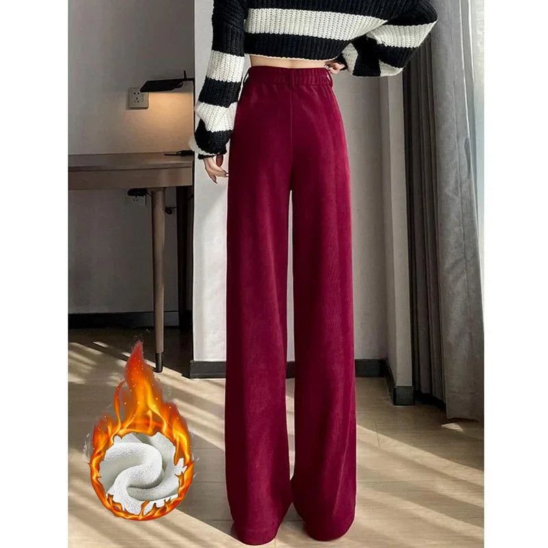 Heißer Verkauf Winter Dame Schnee Warme Hosen Mädchen Klassische Fleece Hohe Taille Hose Frauen Gerade Bein Plüsch Thermische Casual Hosen