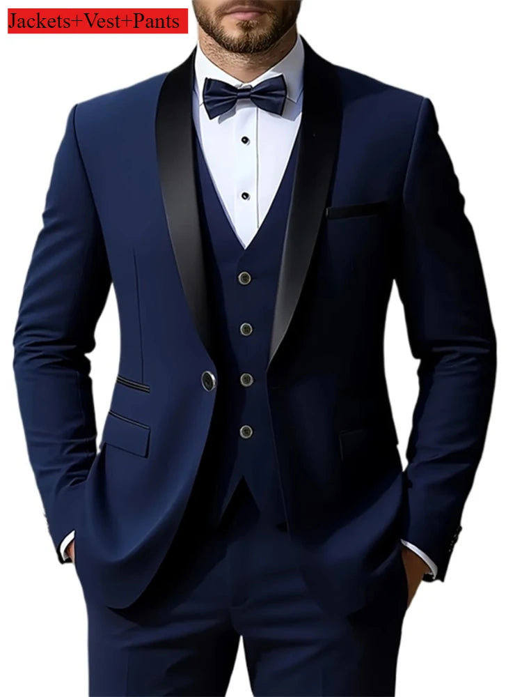 Formelles Anzugset für Herren, Business-Casual, Slim-Fit-Smoking für Hochzeit, langärmliges Revers mit Kerbe, Bräutigam