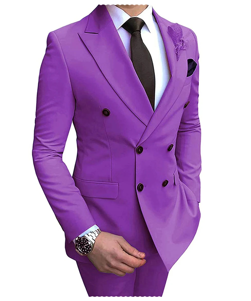 2024 Neuer beigefarbener Herrenanzug, 2-teilig, zweireihig, Reverskragen, flach, schmale Passform, lässiger Smoking für Hochzeit (Blazer + Hose)