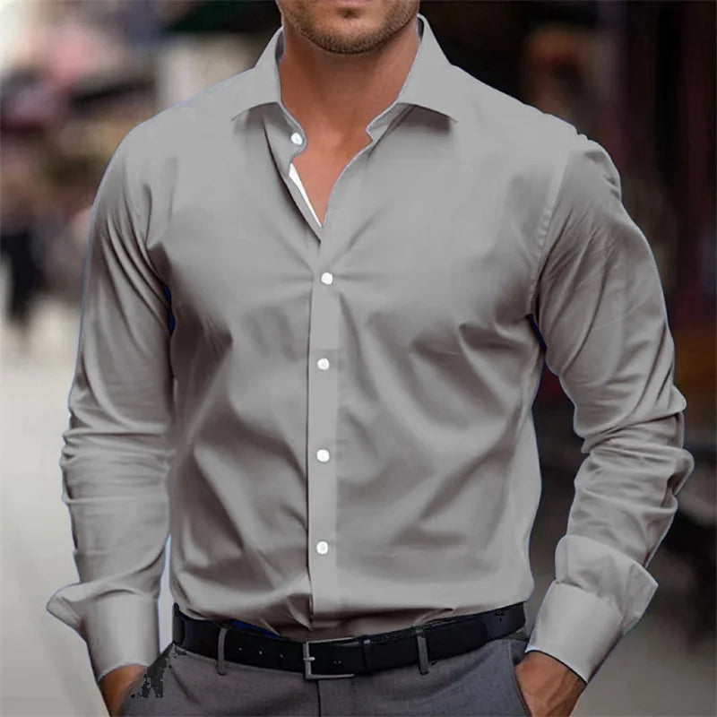 21-farbiges Herrenhemd, einfarbiges Hemd, langärmeliges Revershemd, einreihige Kleidung, Business, Büro, Mode, lässig, XS-6XL