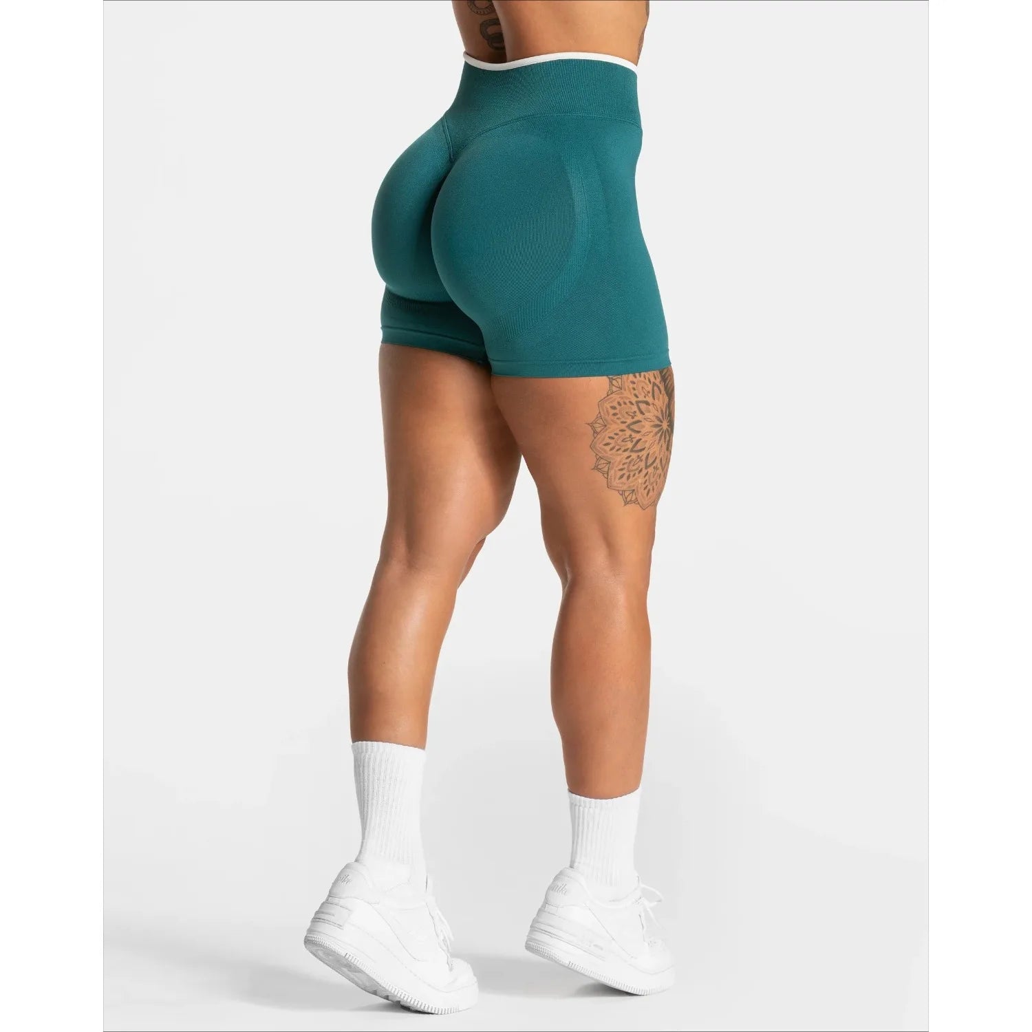 Frauen Nahtlose Gym Einfarbig Sport Shorts Weiß Taille Enge Hohe Taille Hüfte Heben Yoga Hosen Laufsport Shorts
