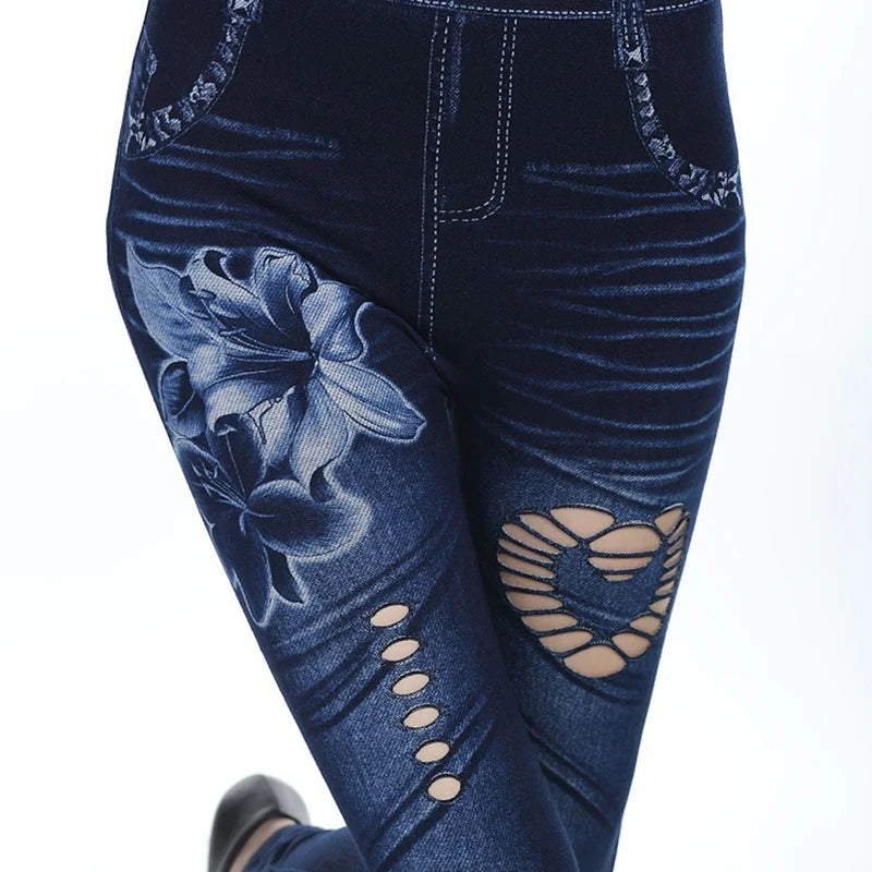 Hot Sexy Frauen Jean Skinny Jeggings Hosen hohe taille leggings weibliche druck knöchellangen Schlank Legging Fitness Plus Größe