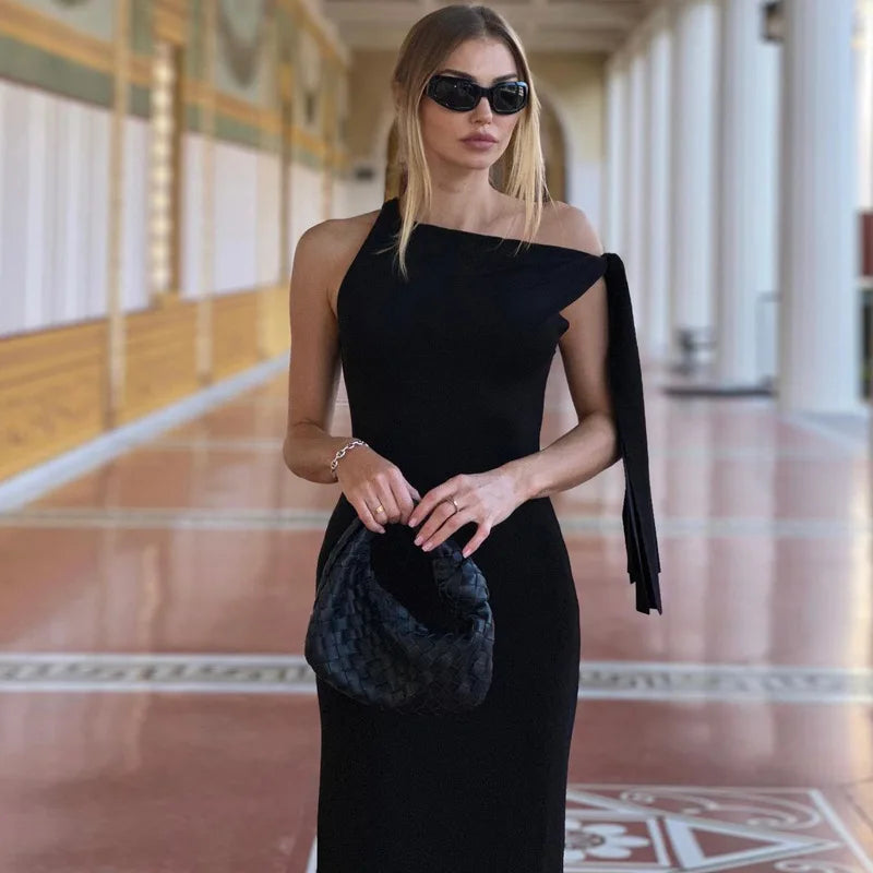 Neue Frauen Fashion Solid Oansatz Ärmellose Patchwork Sexy Bodycon Maxi Prom Kleid Sommer Frauen Kleidung Party Festival Club Y2K