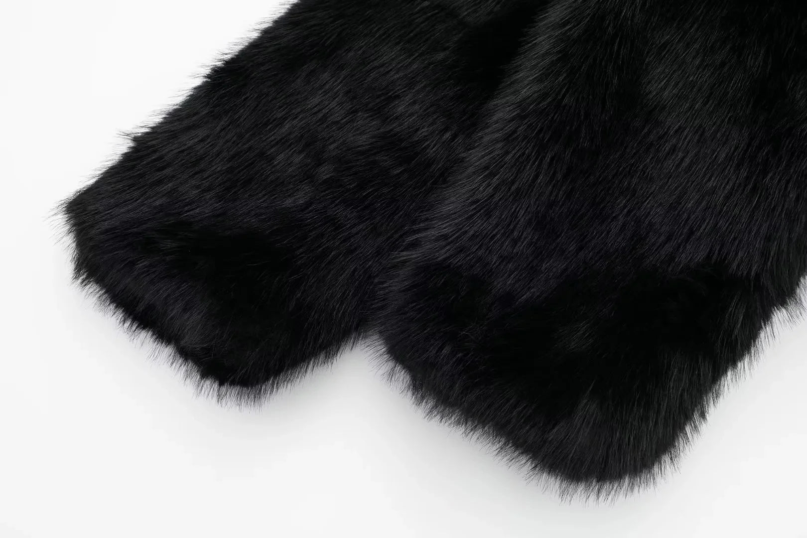 MUJER Schwarzer Kunstpelzmantel für Damen, Herbst-Winter-Plüschmäntel und Jacken, Streetwear-Outer, langärmelig, warme Damenmäntel