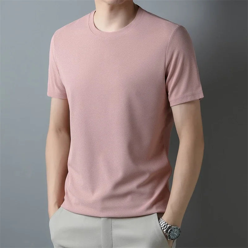 2024 Herren Neues Waffel-Rundhals-Kurzarm-T-Shirt Sommer Bequemes Top