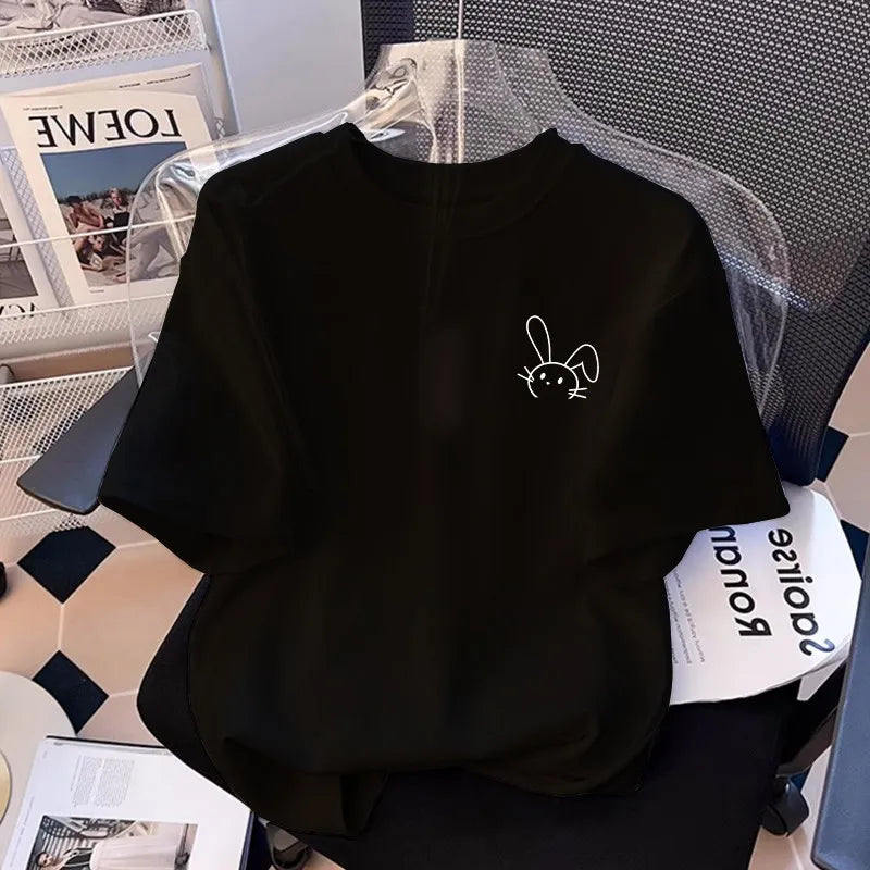 Niedliches Kaninchen-Lächeln Bedrucktes Weißes Reines Baumwoll-Kinder-T-Shirt 2026 Neues Beliebtes Sommer-Loose-Top Eltern-Kind-T-Shirt