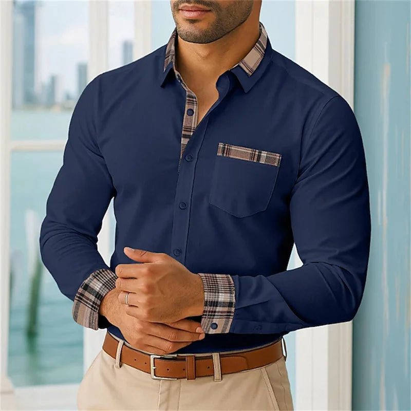 2025 men's lapel long-sleeved button-down casual shirt soft and comfortable daily vacation outdoor office high-quality tops