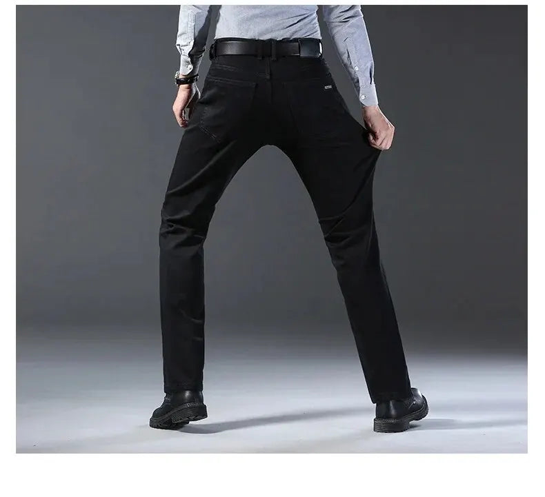 Wthinlee Neue Business-Jeans für Herren, lässig, gerade geschnitten, Stretch, modisch, klassisch, blau, schwarz, Arbeits-Denim-Hose, Herrenbekleidung