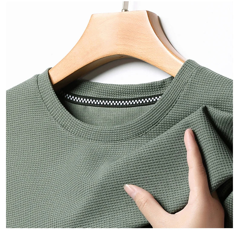 Kurzarm-PoloshirtKurzarm Waffle Solid Polot Fashion Splicing Herren-Rundhals-Top aus Baumwolle mit kurzen Ärmeln für den täglichen Gebrauch