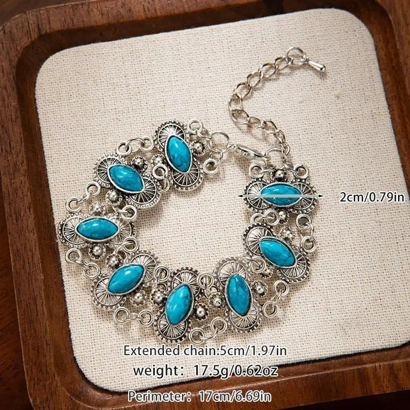 Vintage Ethno-Armreif im Bohemian-Stil mit Türkis für Damen, verstellbares Armband, Schmuckgeschenk