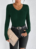Slim Fit V-Neck Knitted Jumper Long Sleeve Top for Women Sexy Trendy Pullover Casual Wear