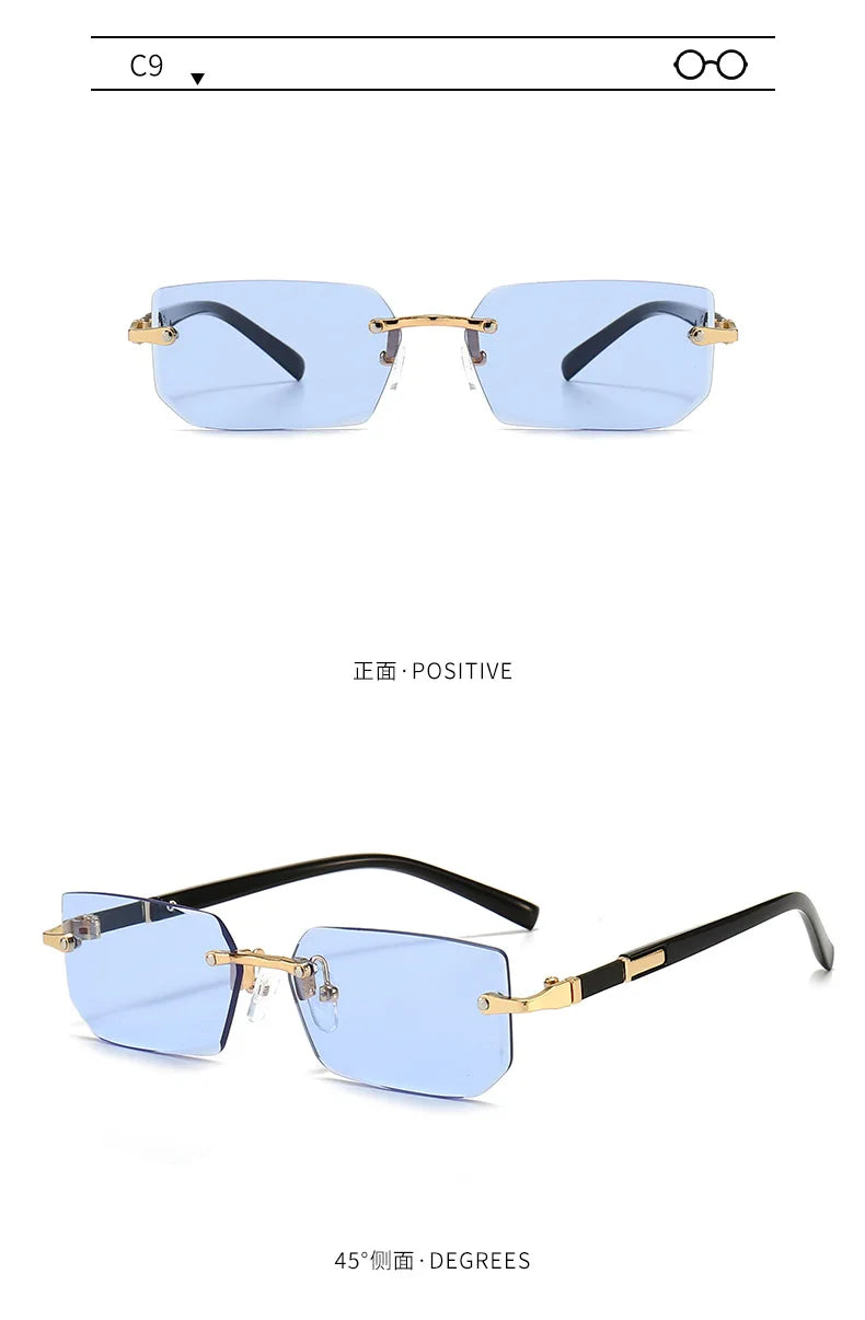 Randlose Sonnenbrille Rechteck Mode beliebte Frauen Männer Schatten kleine quadratische Sonnenbrille für weibliche männliche Sommer reisen Okulos