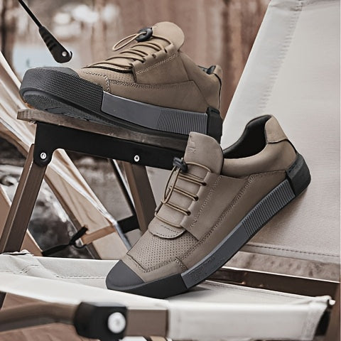 BECK Men's Genuine Leather Lace-Up Shoes - Full-Grain Cowhide Upper, Pigskin & Rubber Sole, Low-Top Round Toe Casual & s, Breathable Brown/Beige Traction Tread for Office, Streetwear (Comfortable All-Season) - Beige