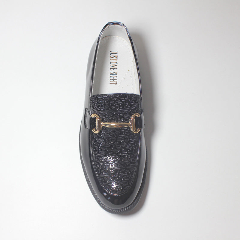 Boys' Lightweight Slip-On Shoes - Black Round Toe with Golden Buckle Straps, Breathable & Comfortable for Casual or Formal Wear, Youngsters'S Shoes, Stylish Youngsters Footwear, Durable Tpr Sole