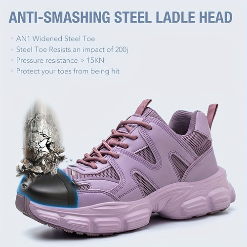 1pc Labor Protection Shoes Women's Steel Toe Cap Anti Impact And Anti Puncture Lightweight Fashionable Safety Work Shoes Women's Office, Shoes Height 1.57in