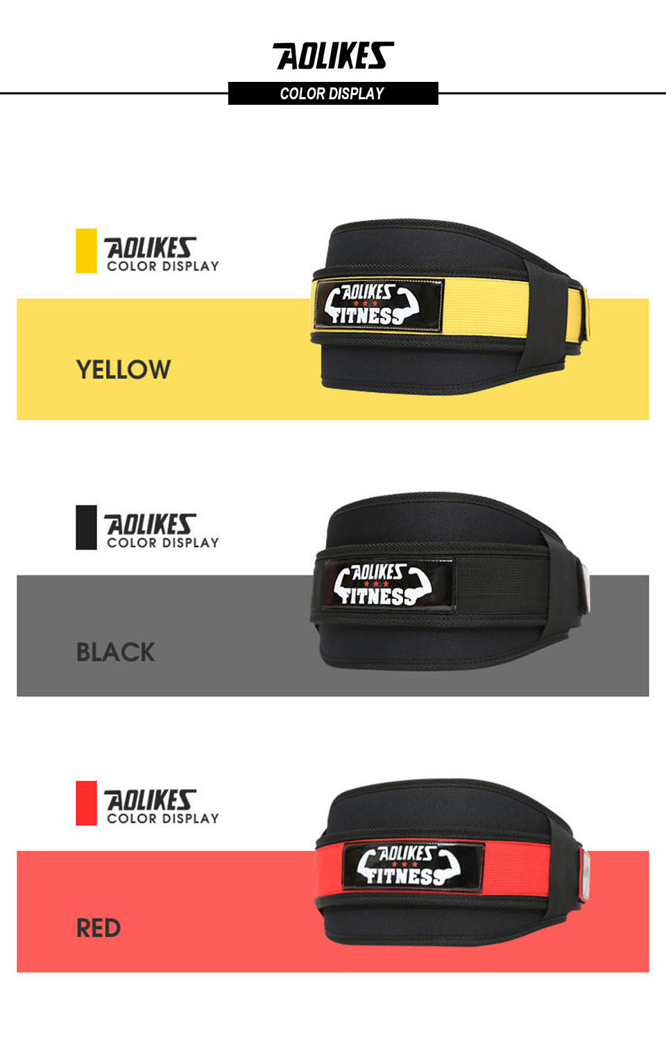 [Heavy Duty Weightlifting Belt] Aolikes Heavy Duty Adjustable Weightlifting Belt for Men & Women - Pull-On Closure, Breathable Mesh, Ergonomic Design for Squats, Deadlifts, Gym Training - Black/Red/Yellow, Core Support, Sleek