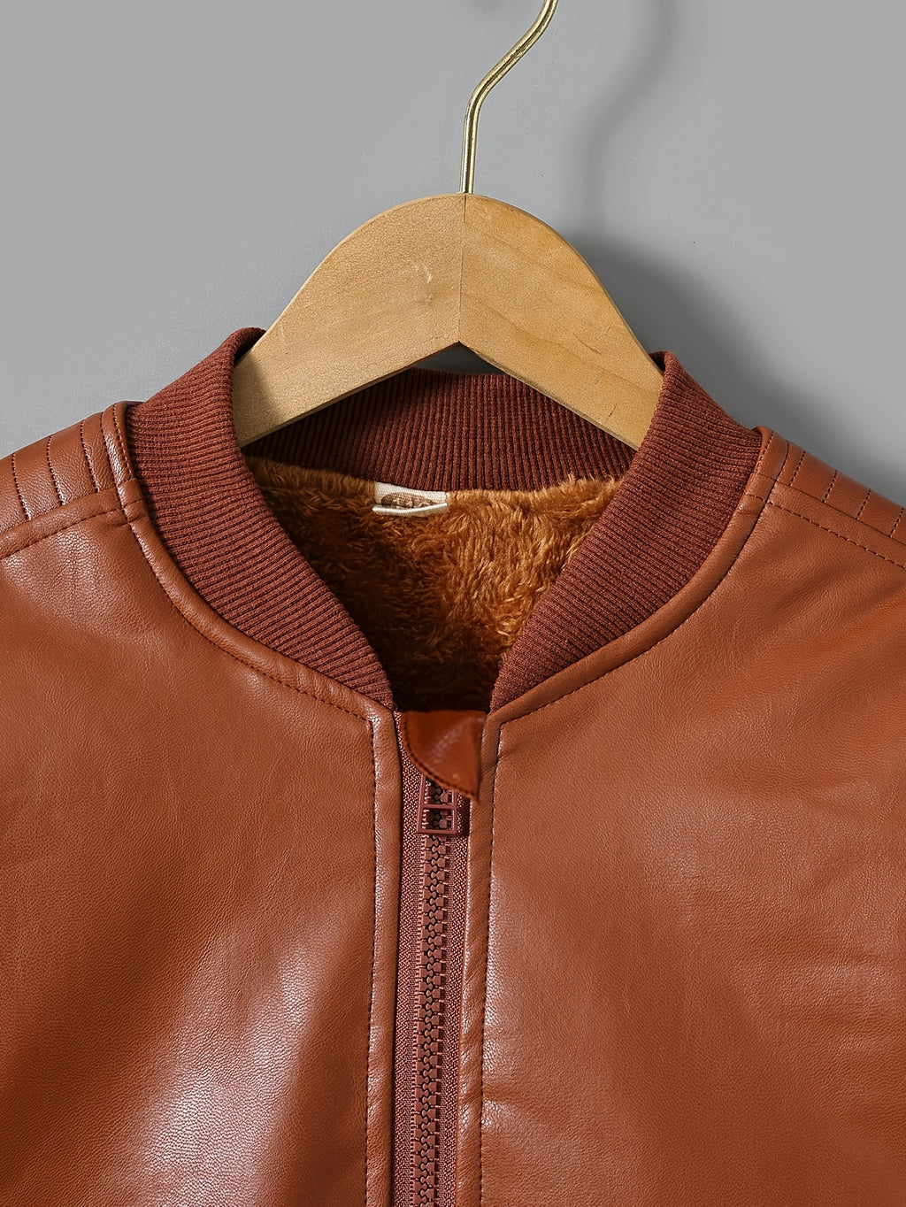 [Fleece-Lined Jacket] Cozy Fleece-Lined Boys' Zip-Up Jacket | Casual Stand Collar, Long Sleeve Outerwear for Fall/Winter