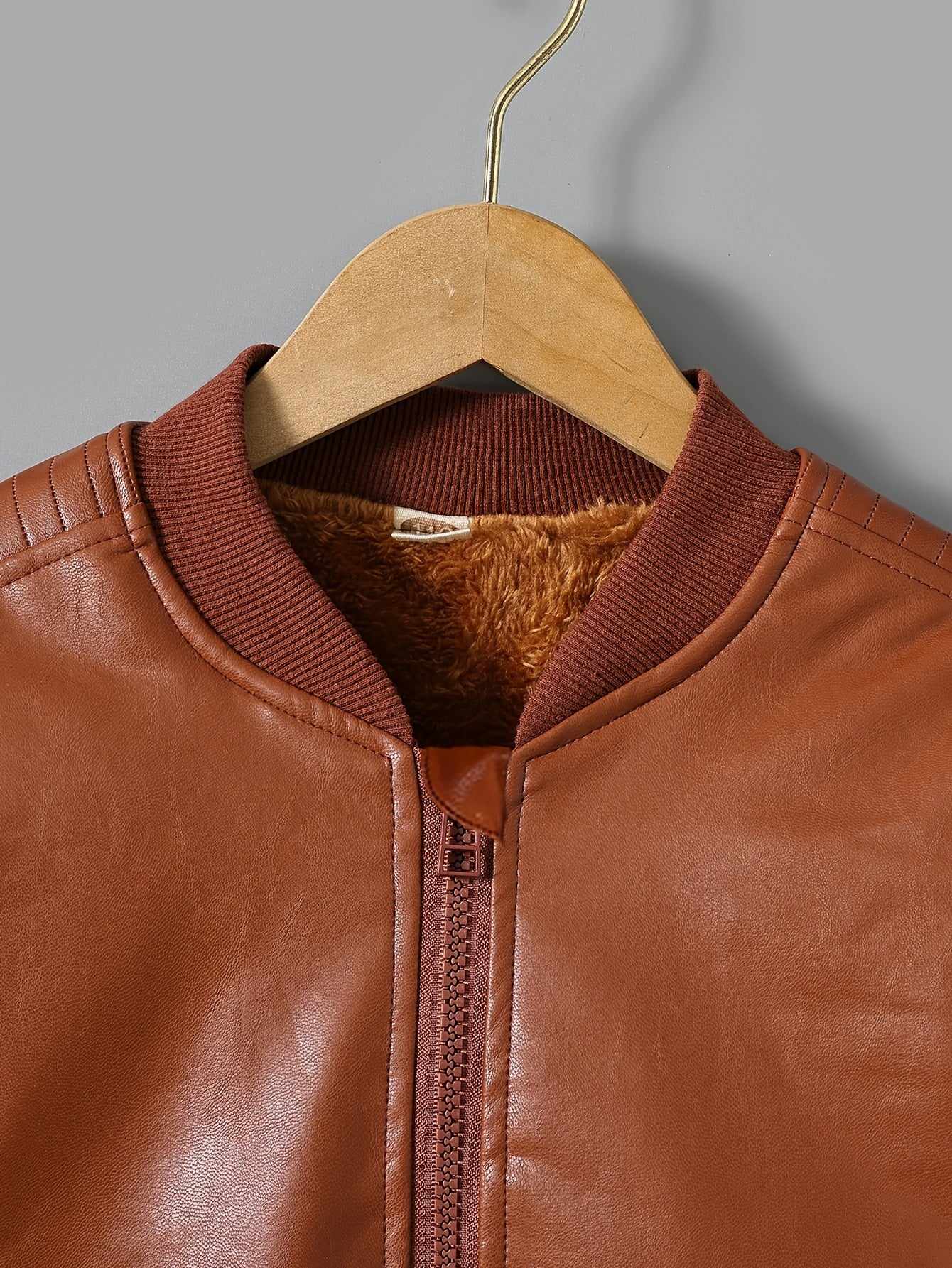 [Fleece-Lined Jacket] Cozy Fleece-Lined Boys' Zip-Up Jacket | Casual Stand Collar, Long Sleeve Outerwear for Fall/Winter