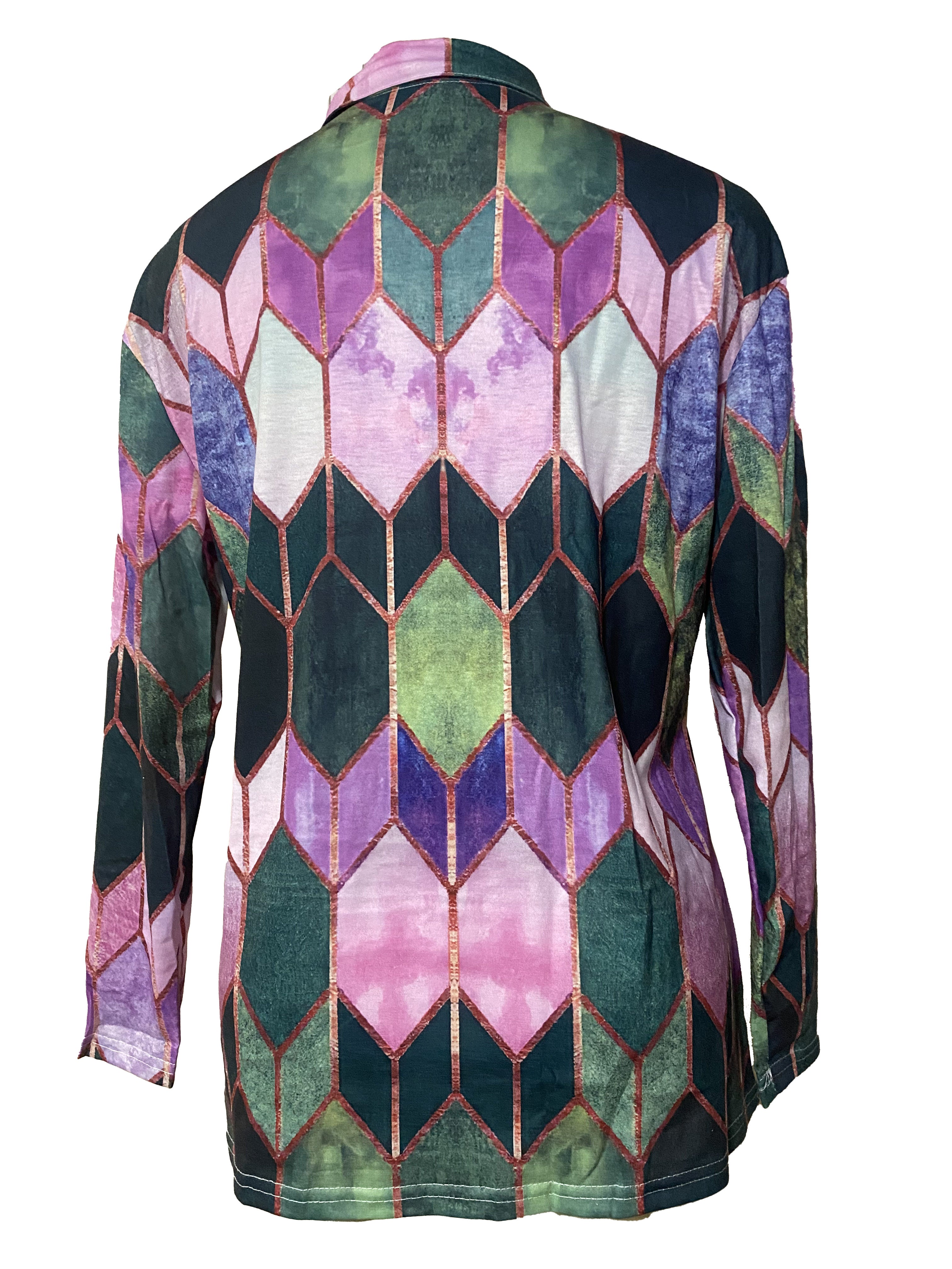 Full-Zip Jacket - Multicolor Geometric Zipper Front, Turquoise/Pink/Black/Golden/Beige/Brown, High-Stretch Casual Blazer, Machine Washable All-Season Outerwear for Smart-Casual & Formal Events (Full-Zip Closure)
