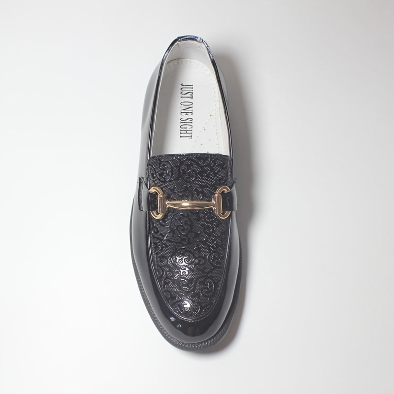 Boys' Lightweight Slip-On Shoes - Black Round Toe with Golden Buckle Straps, Breathable & Comfortable for Casual or Formal Wear, Youngsters'S Shoes, Stylish Youngsters Footwear, Durable Tpr Sole