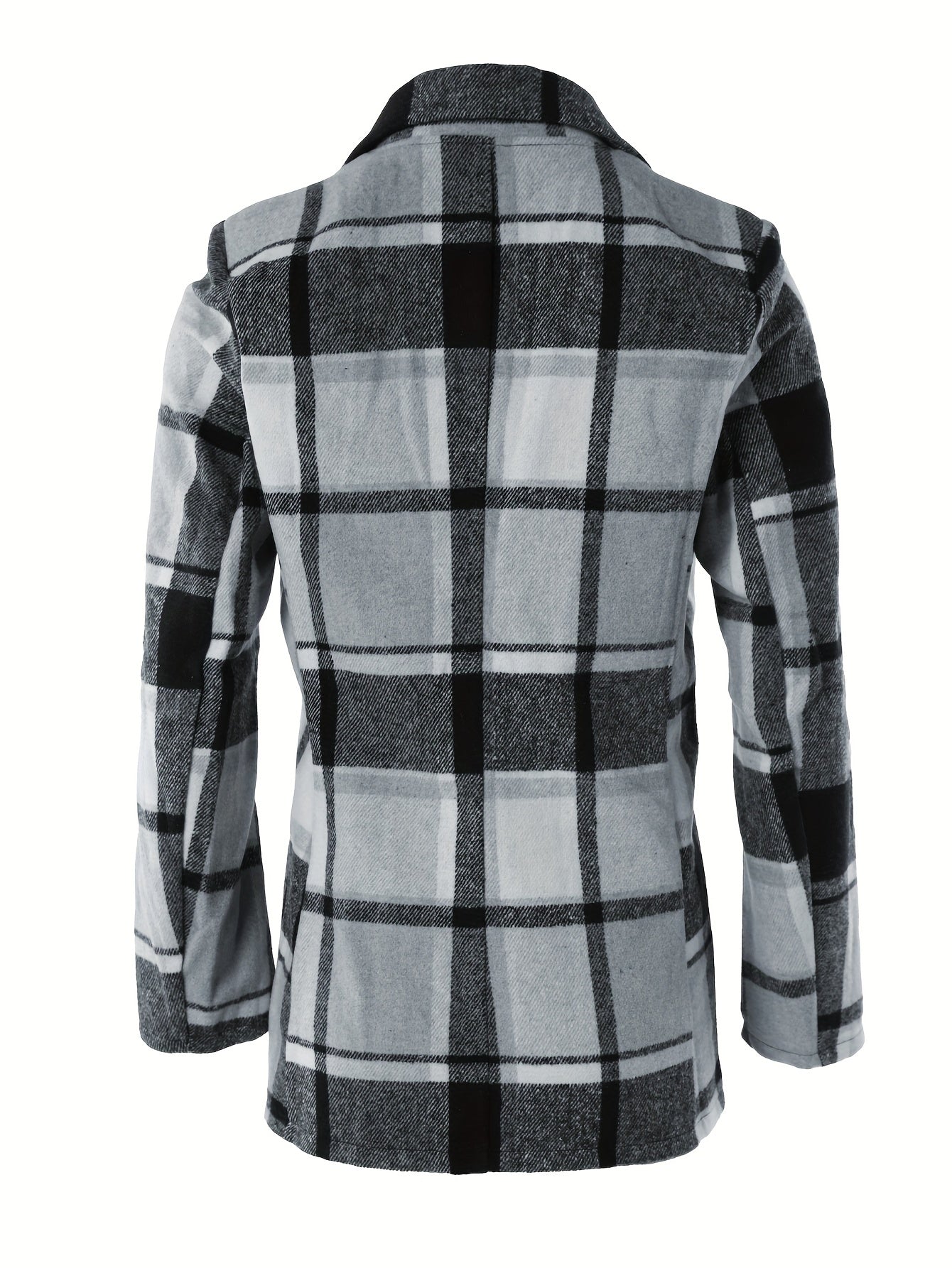 Plaid Button Down Long Sleeve Lapel Coat, Fashion Winter Blazer, Women's Clothing