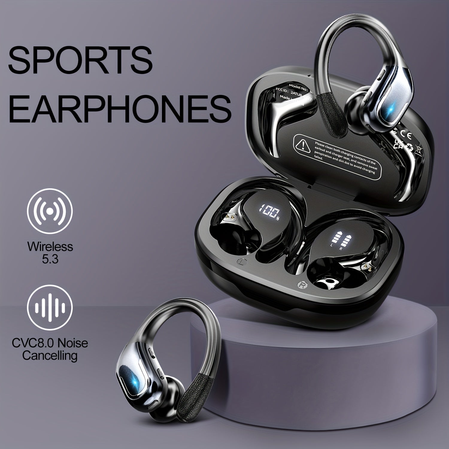[Pure Bass Sound] LIFEBEE Wireless Earbuds | Earphones with Earhooks | Pure Bass Sound | ENC Noise Cancelling | Dual-LED Display | Built-in Microphone