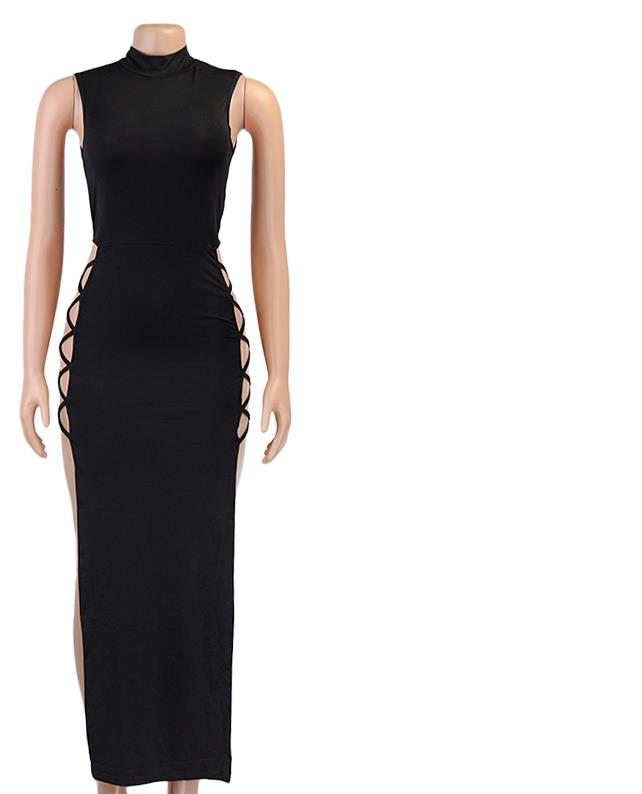 2022 New Sexy Tank Top Tie Long Dress with High Slit and Side Cutouts | High Neck Bodycon Style for Spring/Fall.