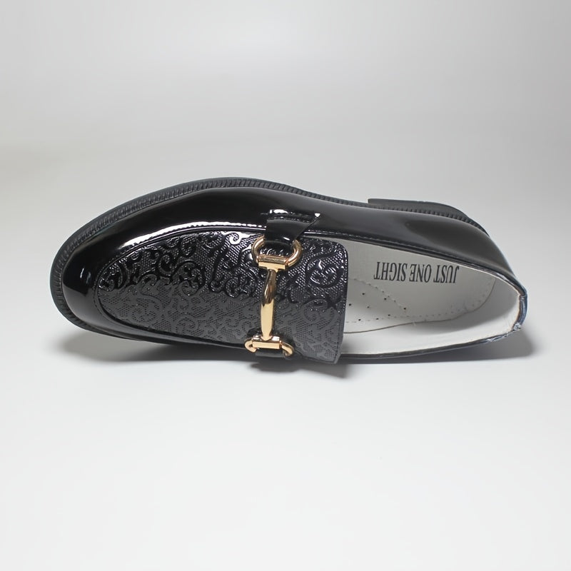 Boys' Lightweight Slip-On Shoes - Black Round Toe with Golden Buckle Straps, Breathable & Comfortable for Casual or Formal Wear, Youngsters'S Shoes, Stylish Youngsters Footwear, Durable Tpr Sole