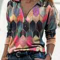 Full-Zip Jacket - Multicolor Geometric Zipper Front, Turquoise/Pink/Black/Golden/Beige/Brown, High-Stretch Casual Blazer, Machine Washable All-Season Outerwear for Smart-Casual & Formal Events (Full-Zip Closure)