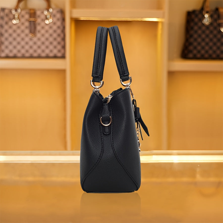 Chic Bow Decor Handbag for Women - Versatile Top Handle Satchel with Coin Purse, Adjustable Strap, And Zip Closure - Available in Khaki, Dark Pink, Light, - Synthetic Material with Acrylic Lining, Cute Handbag