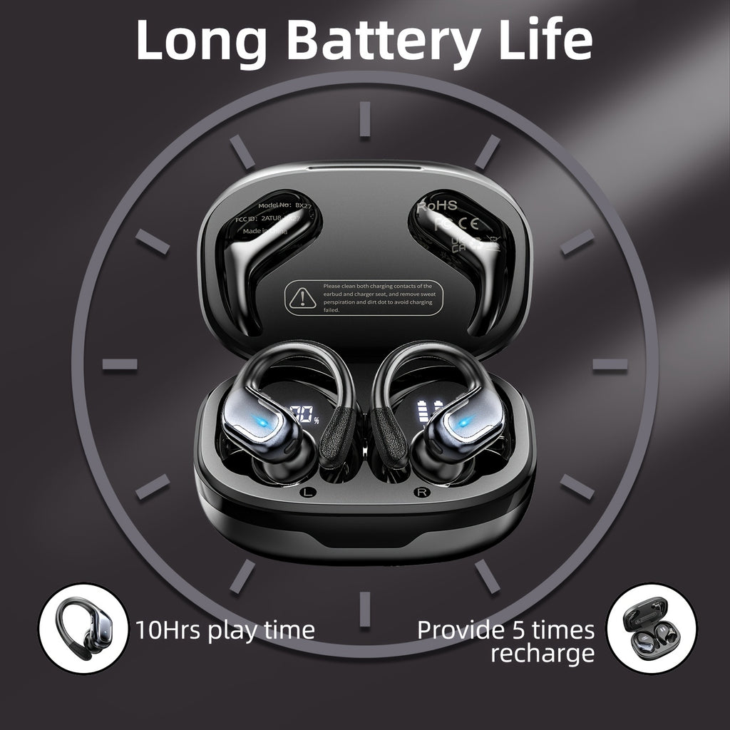 [Pure Bass Sound] LIFEBEE Wireless Earbuds | Earphones with Earhooks | Pure Bass Sound | ENC Noise Cancelling | Dual-LED Display | Built-in Microphone